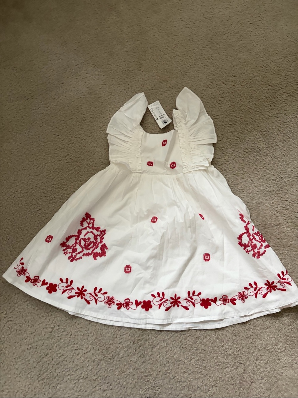 White Sundress with Red Floral Embroidery